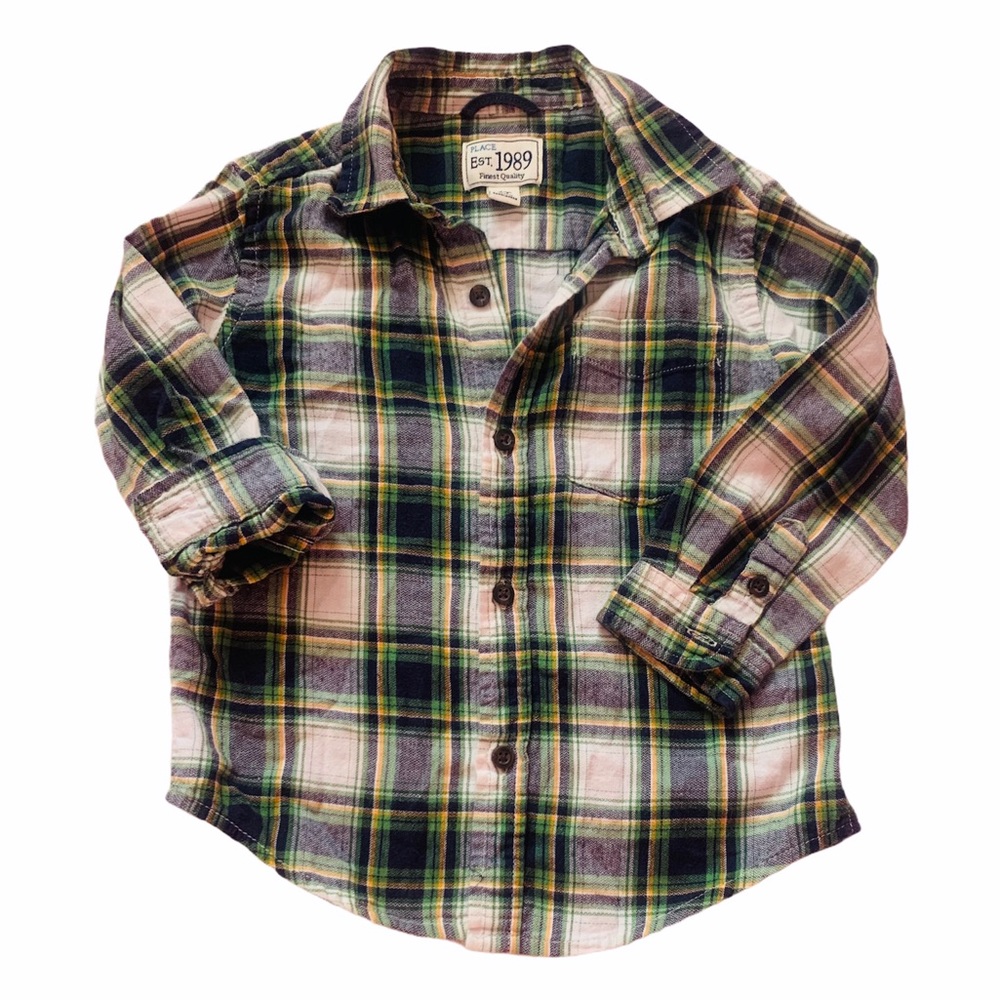 Boys Button Down Green and Navy Flannel 4T